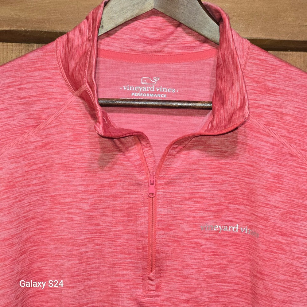 Vineyard Vines Performance Mens Large Coral Pink Heather‎ Quarter Zip Pullover